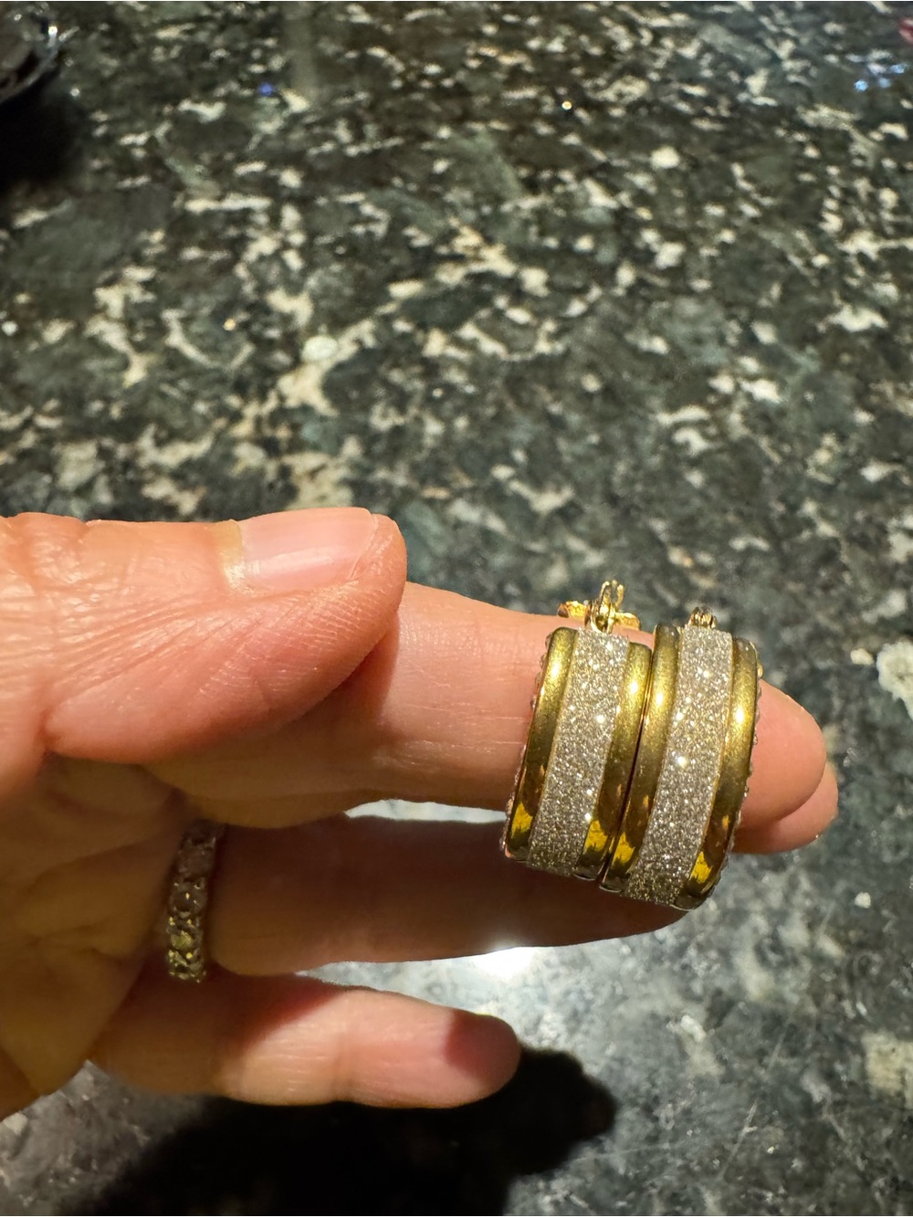 Gold-Tone Hoop Earrings with Glitter Inlay - Women's Earrings 18 k gold overly